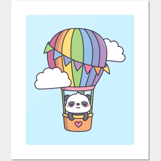 Cute Panda In Hot Air Balloon Doodle Posters and Art